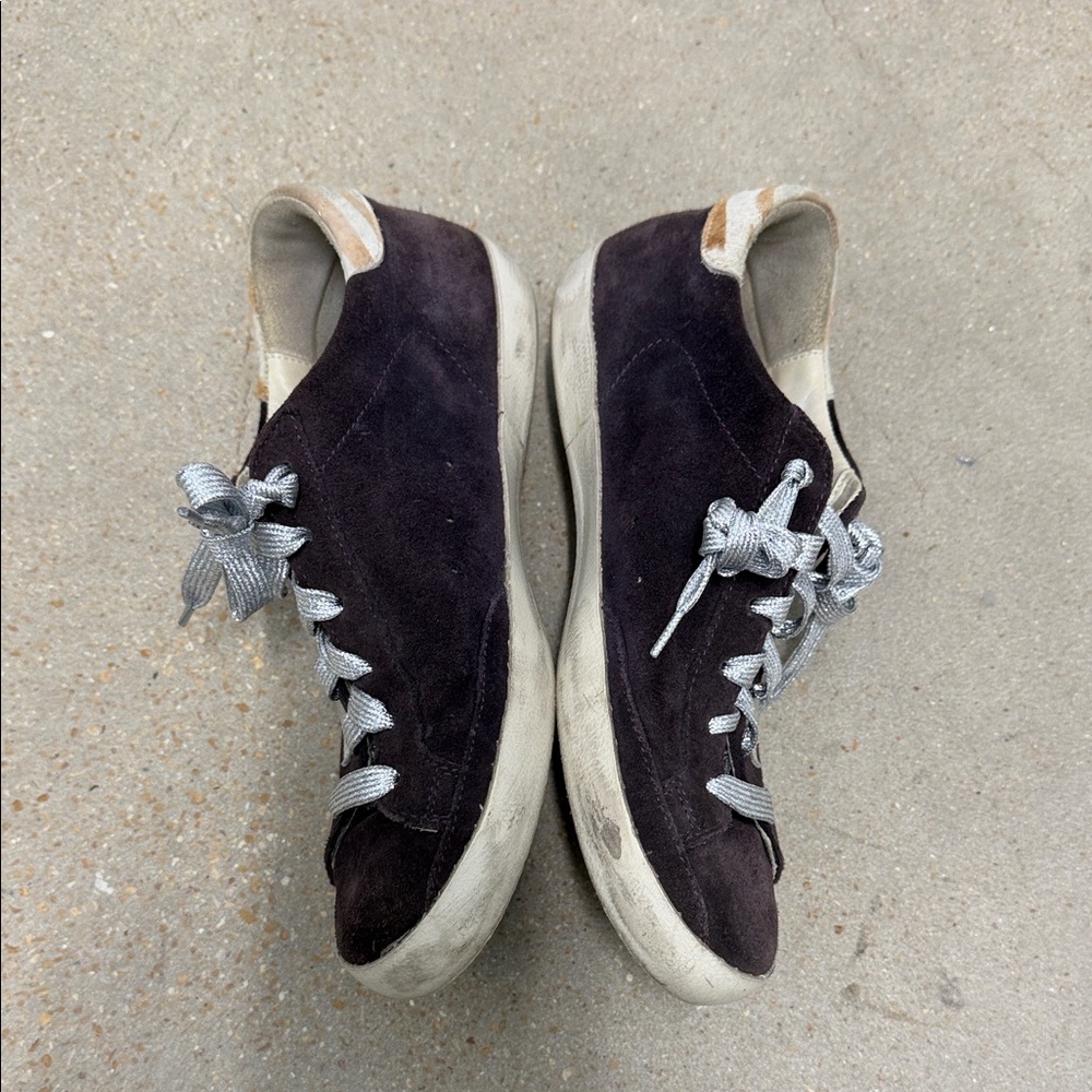 Golden Goose Women’s Dark Purple Sneakers with Silver Accents - Picture 2 of 7